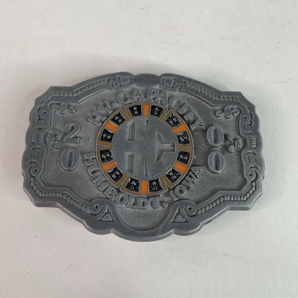 Vintage Hy-Capacity Humboldt Iowa 2000 Belt Buckle, Pewter/Grey,